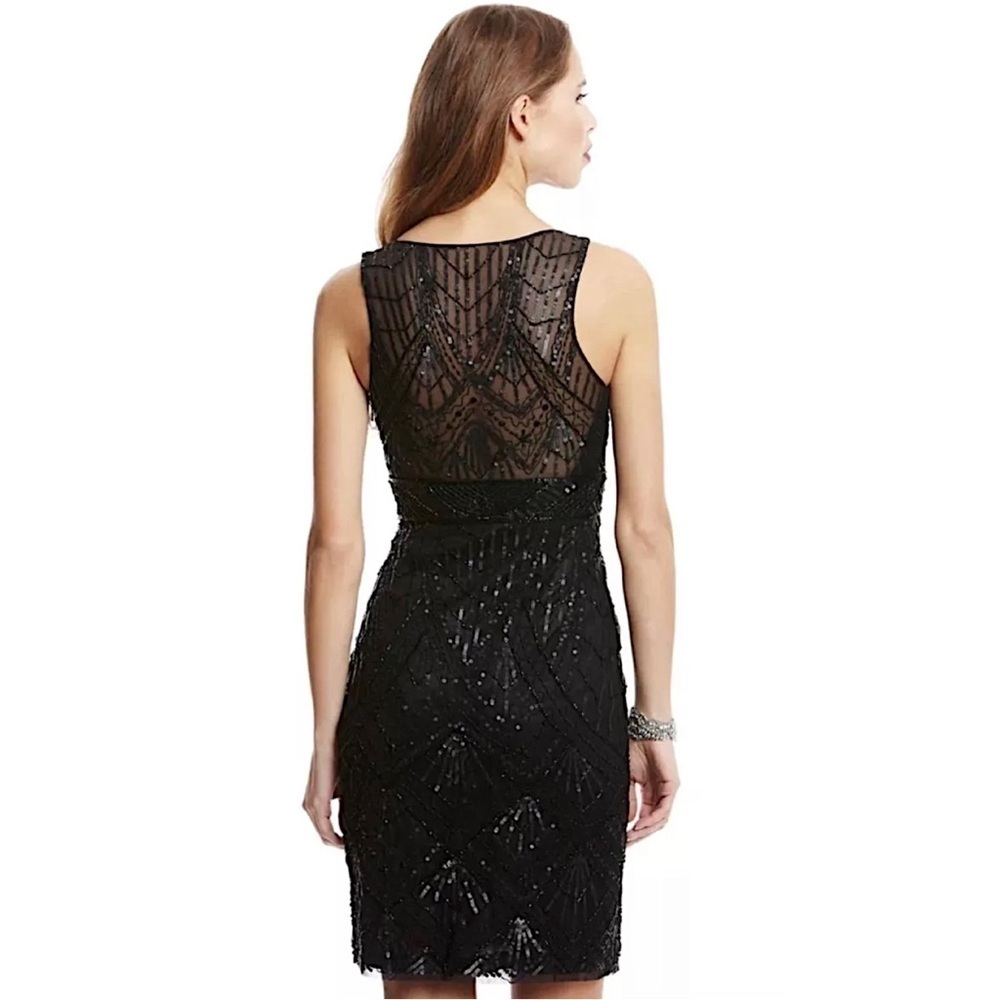 SUE WONG 10 Black Sequin Embellished Beaded Formal Cocktail Illusion Bac…